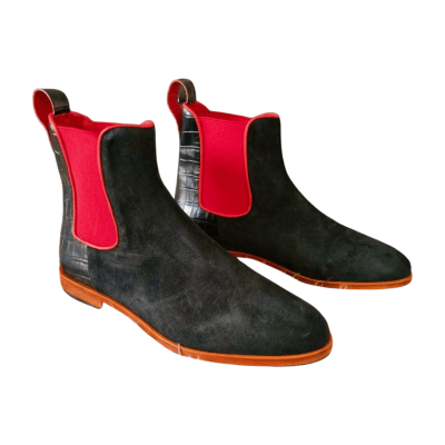 Black Velour with Black Python and Red Elastic Band