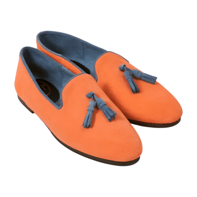 Salmon Velour with Blue Tassels